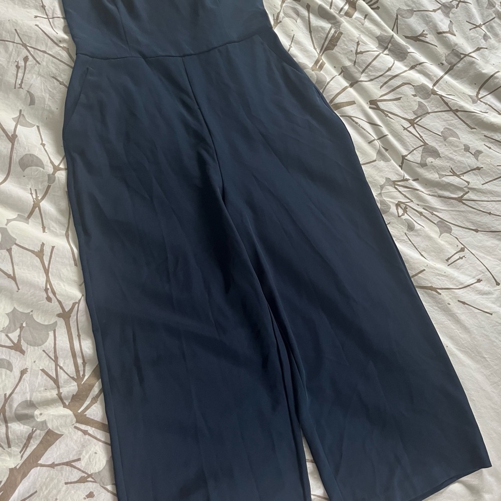 DYNAMITE Crop Wide-leg Navy Jumpsuit